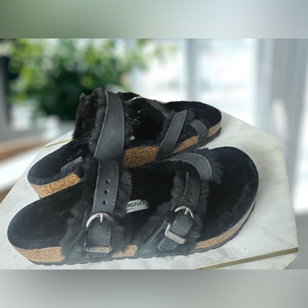 Birkenstock Mayari Shearling Oiled Leather Sandals Size 38 - Picture 14 of 16